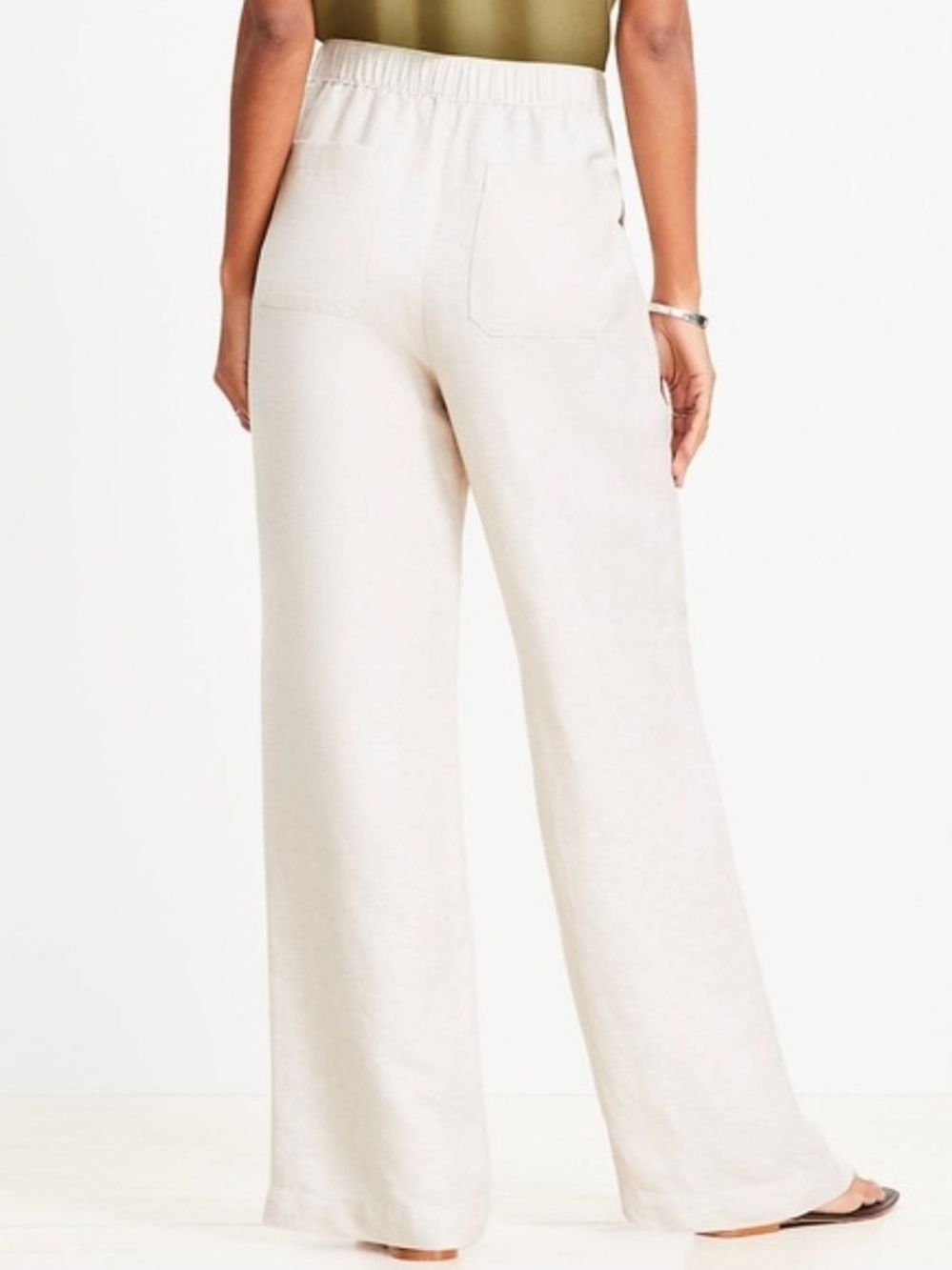 LOFT Cream Wide-Leg Elastic Waist Pants